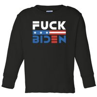 Fuck Biden American Flag Anti Biden Fuck Joe Biden Toddler Long Sleeve Shirt