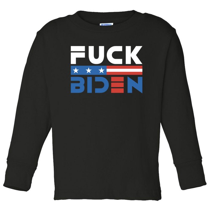 Fuck Biden American Flag Anti Biden Fuck Joe Biden Toddler Long Sleeve Shirt