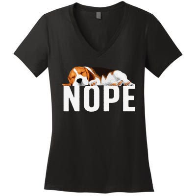 Funny Beagle Art Nope Beagle Dog Beagle Lover Gift Women's V-Neck T-Shirt