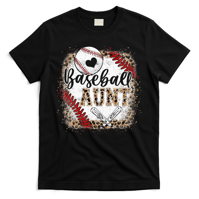 Funny Baseball Auntie Vintage Leopard Baseball Pride Gift T-Shirt