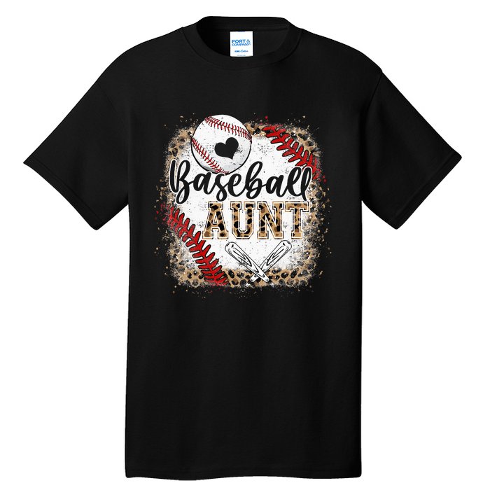 Funny Baseball Auntie Vintage Leopard Baseball Pride Gift Tall T-Shirt