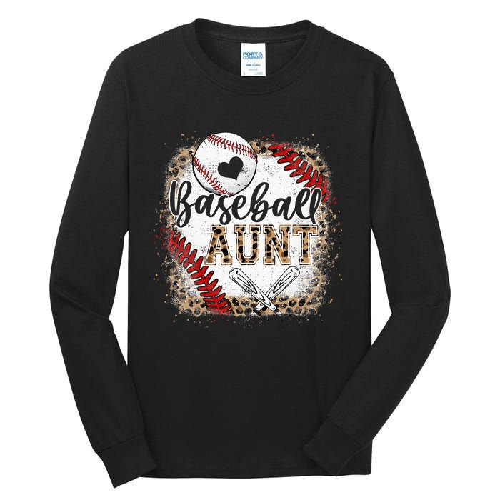 Funny Baseball Auntie Vintage Leopard Baseball Pride Gift Tall Long Sleeve T-Shirt