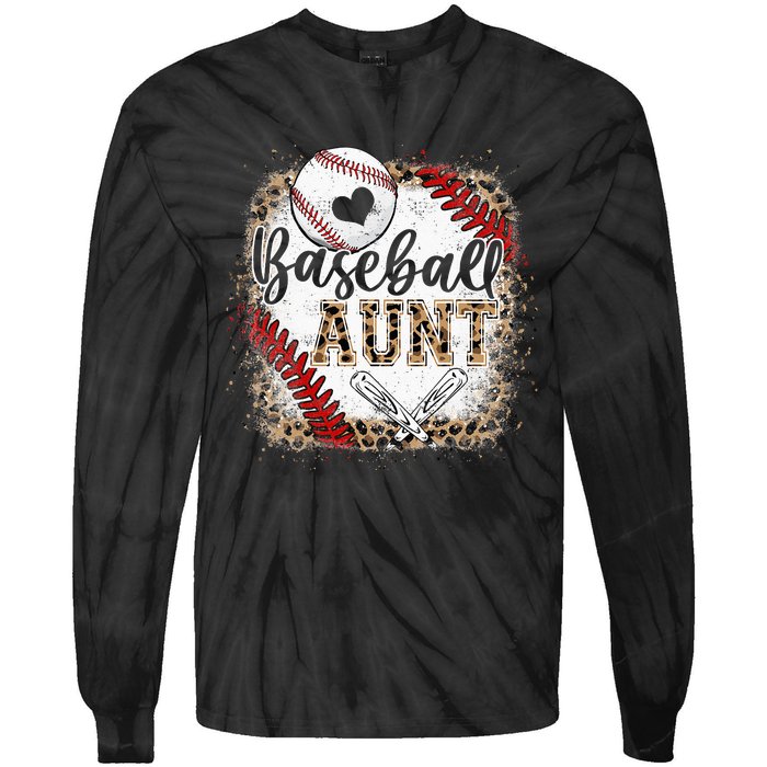 Funny Baseball Auntie Vintage Leopard Baseball Pride Gift Tie-Dye Long Sleeve Shirt