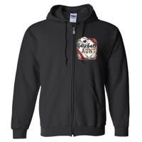 Funny Baseball Auntie Vintage Leopard Baseball Pride Gift Full Zip Hoodie