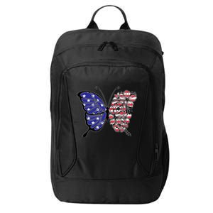 Floral Butterfly American Flag 4th Of July Meaningful Gift City Backpack