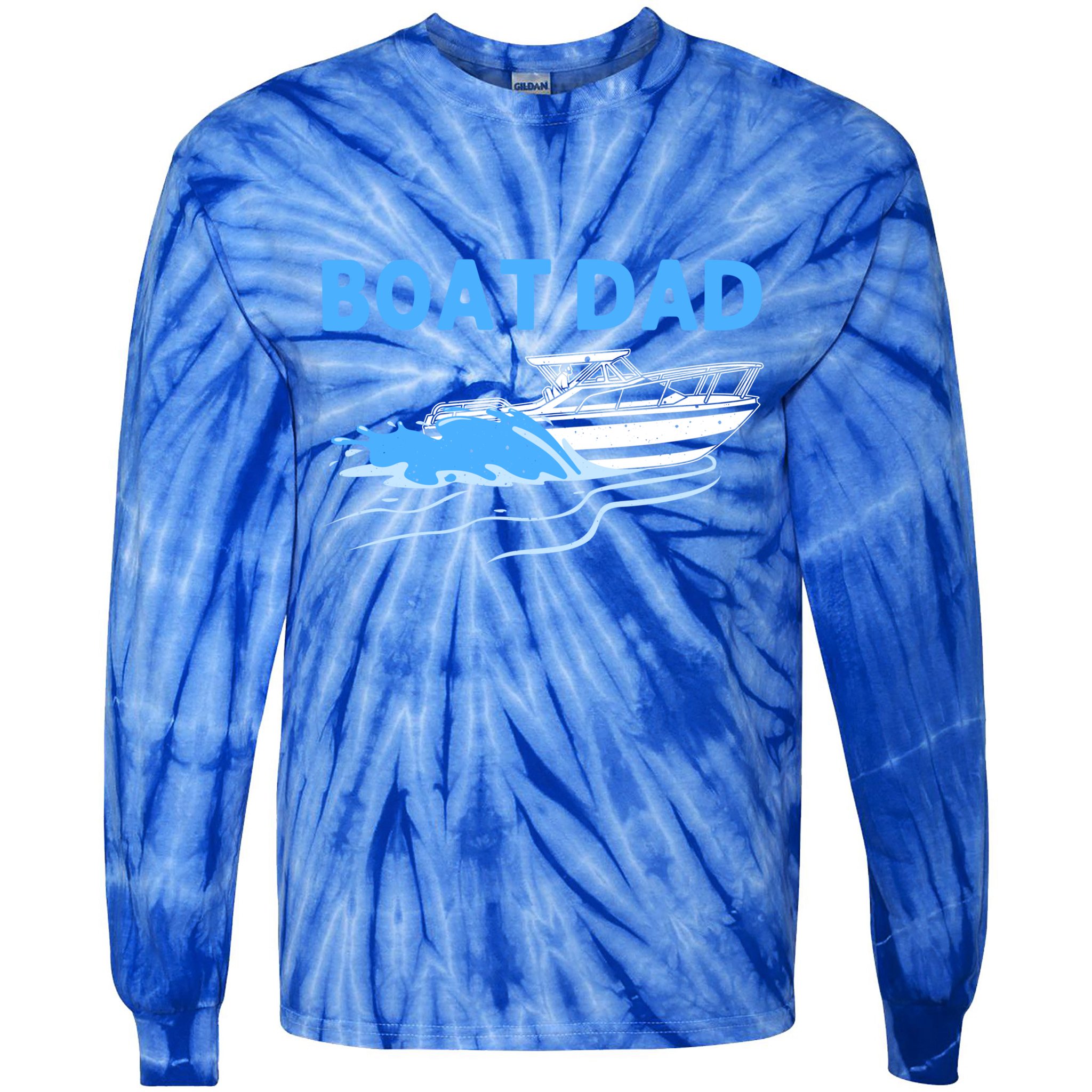 Funny Boating Art For Dad Father Boat Captain Boater Pontoon Cute Gift Tie-Dye Long Sleeve Shirt