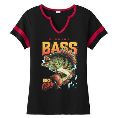 Fishing Bass Bitch Catch Ladies Halftime Notch Neck Tee