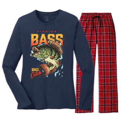 Fishing Bass Bitch Catch Women's Long Sleeve Flannel Pajama Set 