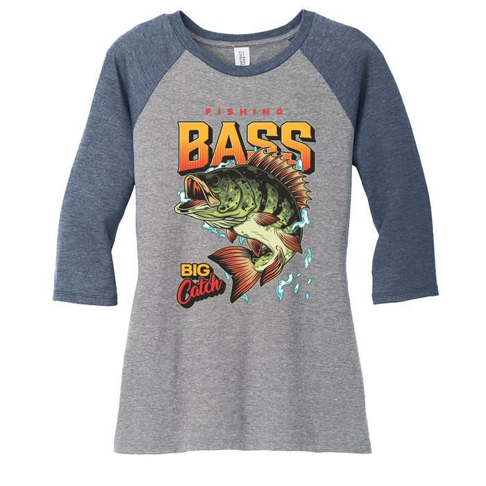 Fishing Bass Bitch Catch Women's Tri-Blend 3/4-Sleeve Raglan Shirt