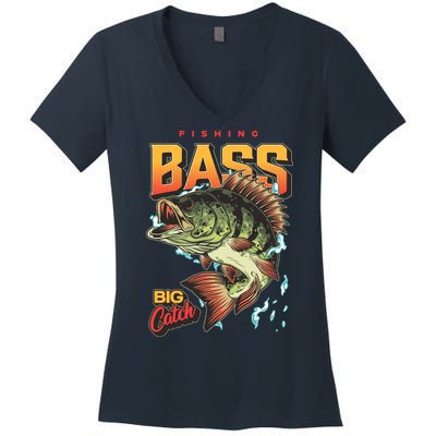 Fishing Bass Bitch Catch Women's V-Neck T-Shirt