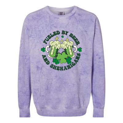 Fueled By Beer And Shenanigans Retro St Patricks Day Irish Colorblast Crewneck Sweatshirt