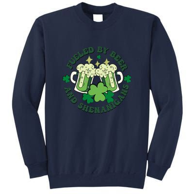 Fueled By Beer And Shenanigans Retro St Patricks Day Irish Tall Sweatshirt