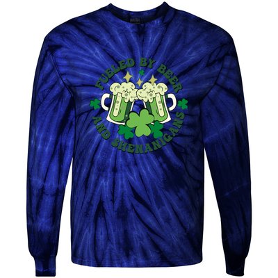 Fueled By Beer And Shenanigans Retro St Patricks Day Irish Tie-Dye Long Sleeve Shirt