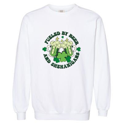 Fueled By Beer And Shenanigans Retro St Patricks Day Irish Garment-Dyed Sweatshirt