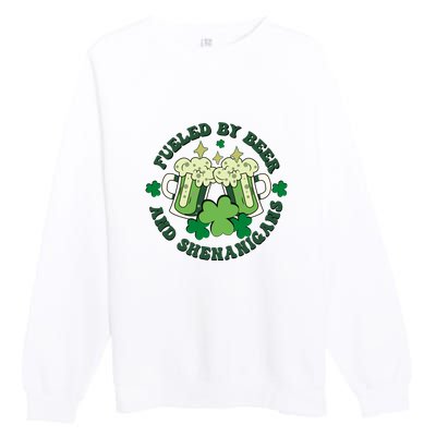 Fueled By Beer And Shenanigans Retro St Patricks Day Irish Premium Crewneck Sweatshirt