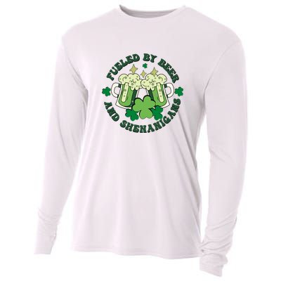 Fueled By Beer And Shenanigans Retro St Patricks Day Irish Cooling Performance Long Sleeve Crew