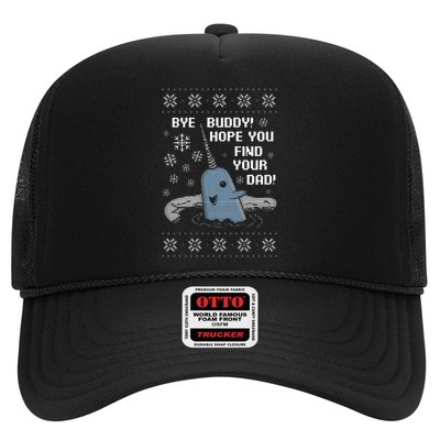 Funny Bye Buddy Christmas  Hope You Find Your Dad Elf Narwhal Trucker Hat