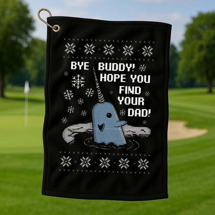 Funny Bye Buddy Christmas  Hope You Find Your Dad Elf Narwhal Golf Towel