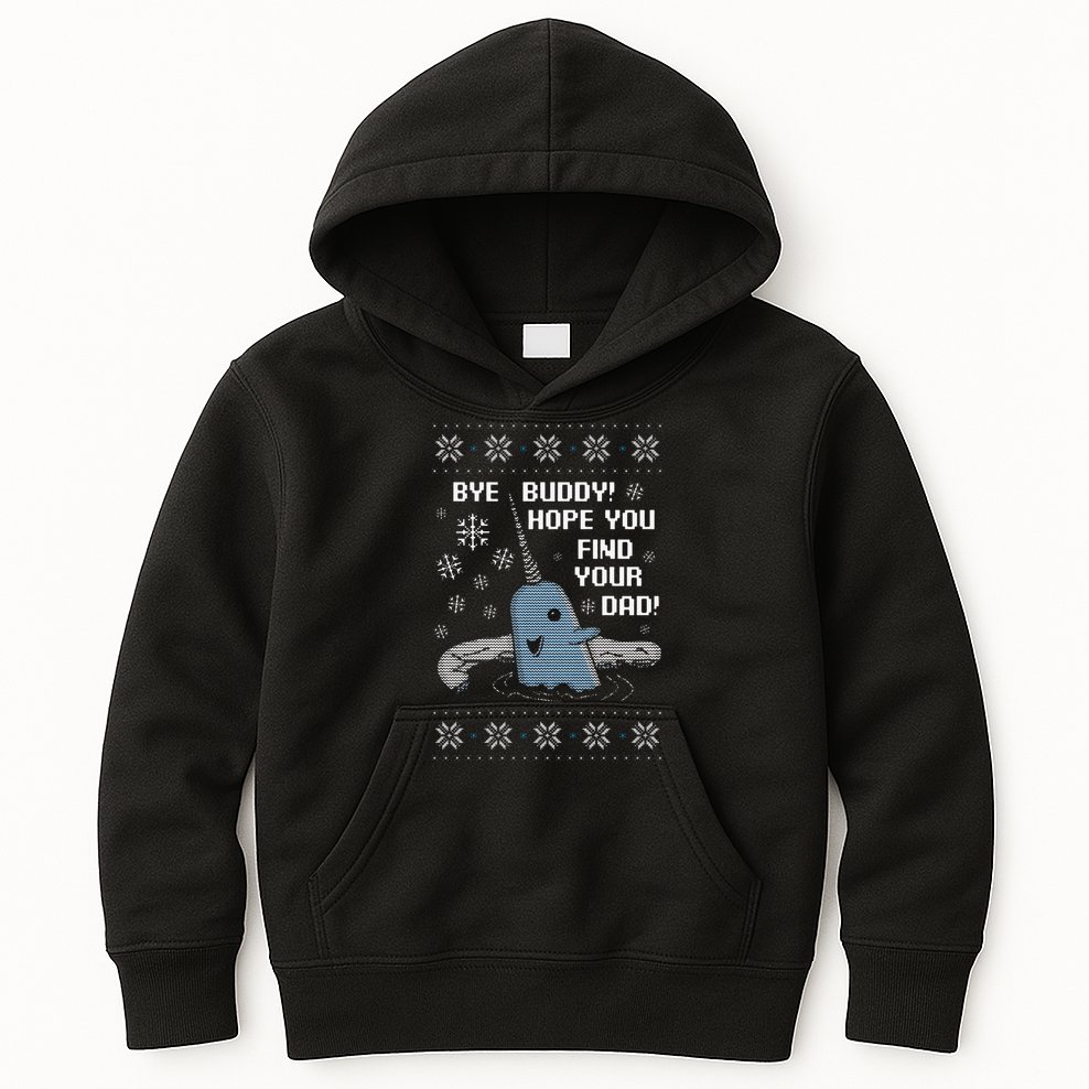 Funny Bye Buddy Christmas  Hope You Find Your Dad Elf Narwhal Kids Hoodie