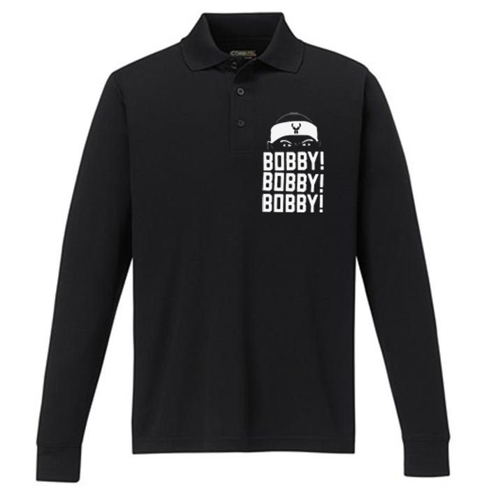 Funny Bobby Bobby Bobby Milwaukee Basketball Performance Long Sleeve Polo