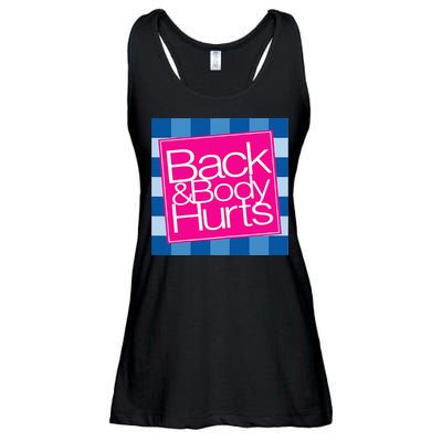 Funny Back Body Hurts Quote Workout Gym Top Ladies Essential Flowy Tank