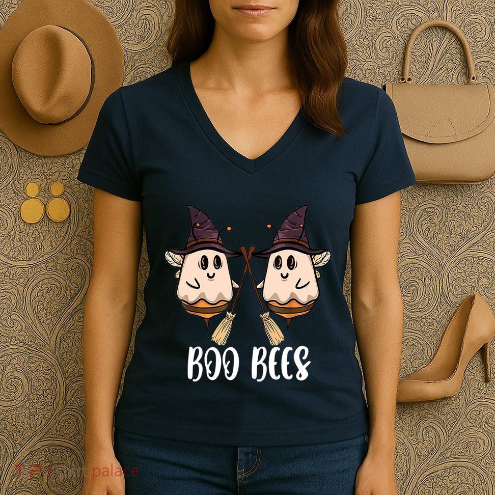 Funny Boo Bees Couples Witch Halloween Costume Ghost Women's V-Neck T-Shirt