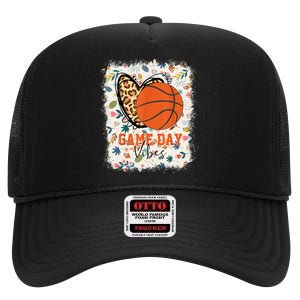 Floral Bleached Basketball Game Day Vibes Basketball Mom High Crown Mesh Back Trucker Hat