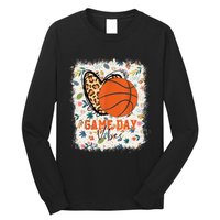 Floral Bleached Basketball Game Day Vibes Basketball Mom Long Sleeve Shirt