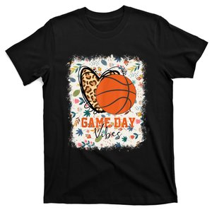 Floral Bleached Basketball Game Day Vibes Basketball Mom T-Shirt