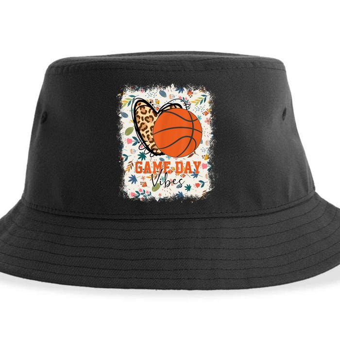 Floral Bleached Basketball Game Day Vibes Basketball Mom Sustainable Bucket Hat