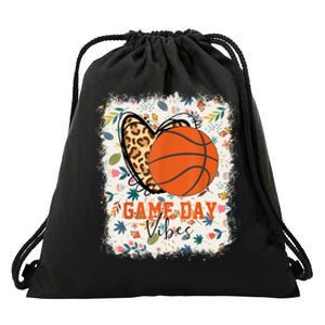 Floral Bleached Basketball Game Day Vibes Basketball Mom Drawstring Bag