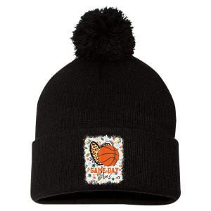 Floral Bleached Basketball Game Day Vibes Basketball Mom Pom Pom 12in Knit Beanie