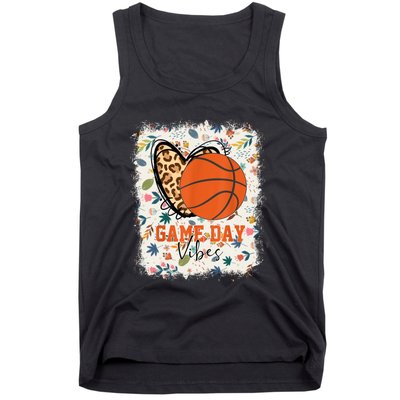 Floral Bleached Basketball Game Day Vibes Basketball Mom Tank Top