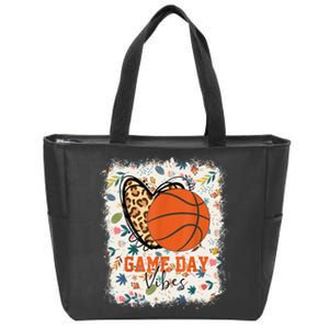 Floral Bleached Basketball Game Day Vibes Basketball Mom Zip Tote Bag