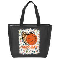 Floral Bleached Basketball Game Day Vibes Basketball Mom Zip Tote Bag