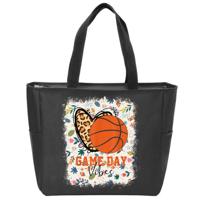 Floral Bleached Basketball Game Day Vibes Basketball Mom Zip Tote Bag