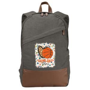 Floral Bleached Basketball Game Day Vibes Basketball Mom Cotton Canvas Backpack