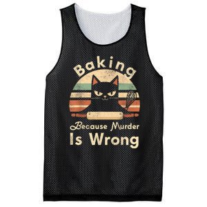 Funny Baking Because Murder Is Wrong Sarcastic Cat Lover Mesh Reversible Basketball Jersey Tank