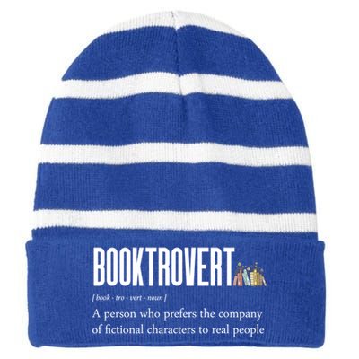 Funny Booktrovert Book Lover Bookish Reading Library Gift Striped Beanie with Solid Band