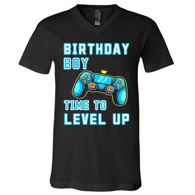 Funny Birthday Boy Time To Level Up Funny Video Game V-Neck T-Shirt