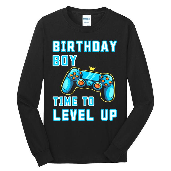 Funny Birthday Boy Time To Level Up Funny Video Game Tall Long Sleeve T-Shirt