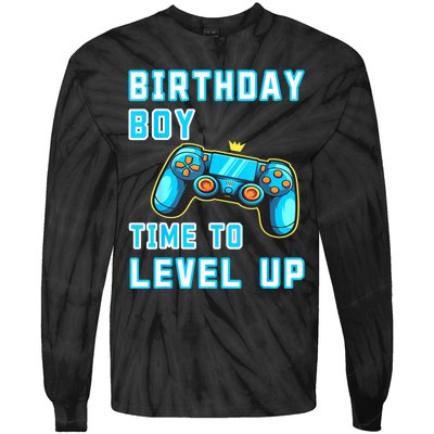 Funny Birthday Boy Time To Level Up Funny Video Game Tie-Dye Long Sleeve Shirt