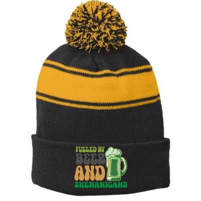 Fueled By Beer And Shenanigans Stripe Pom Pom Beanie