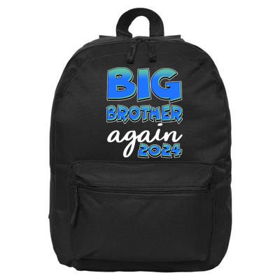 Funny Big Brother Again 2024 New Baby Sibling 16 in Basic Backpack