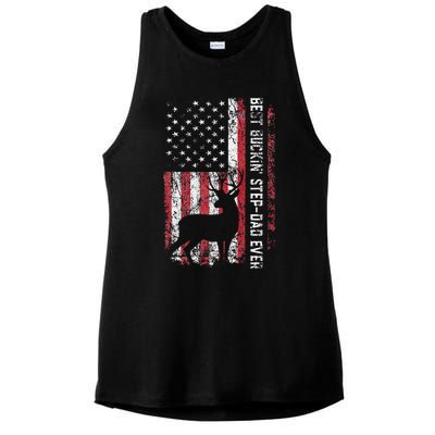 Flag Best Buckin Step Dad Ever Deer Hunting Fathers Day Ladies PosiCharge Tri-Blend Wicking Tank