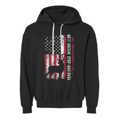 Flag Best Buckin Step Dad Ever Deer Hunting Fathers Day Garment-Dyed Fleece Hoodie