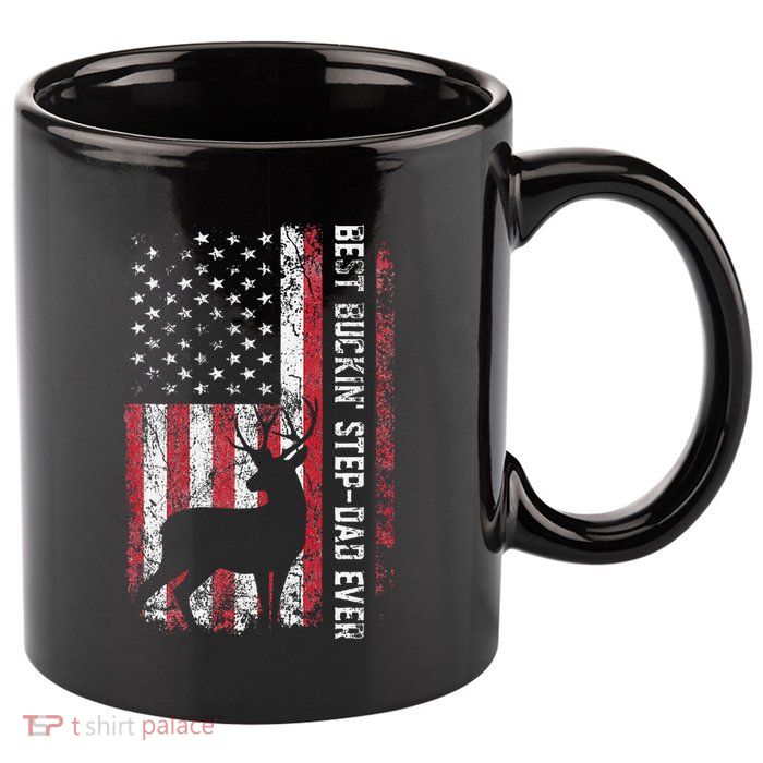 Flag Best Buckin Step Dad Ever Deer Hunting Fathers Day 11oz C Handle Ceramic Mug