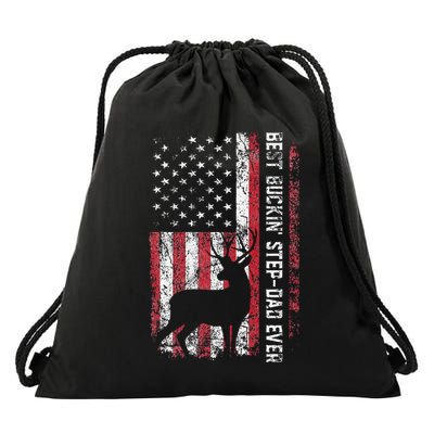 Flag Best Buckin Step Dad Ever Deer Hunting Fathers Day Drawstring Bag