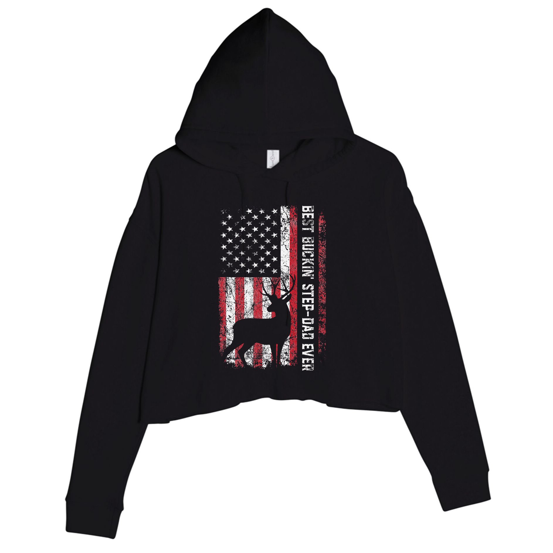 Flag Best Buckin Step Dad Ever Deer Hunting Fathers Day Crop Fleece Hoodie