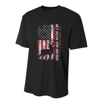 Flag Best Buckin Step Dad Ever Deer Hunting Fathers Day Youth Performance Sprint T-Shirt